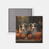 ラフなコリーパピー秋の喜びカボチャ マグネット (正面/裏面)