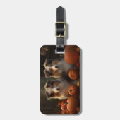 ラフなコリーパピー秋の喜びカボチャ ラゲッジタグ (正面縦)