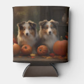 ラフなコリーパピー秋の喜びカボチャ 缶クーラー (正面)