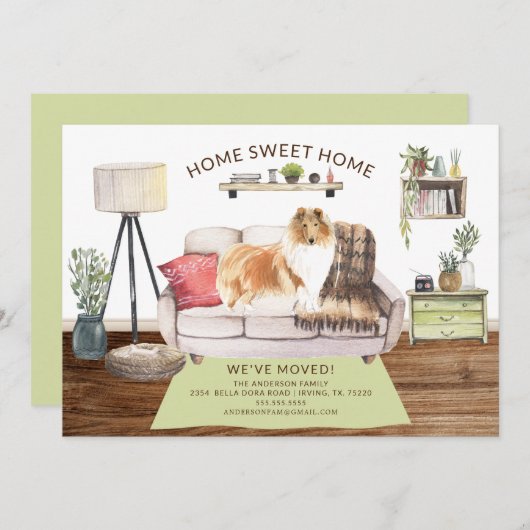 ラフなコリー犬の動きの発表 招待状 (正面/裏面)