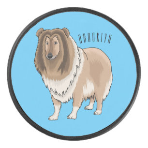 ラフなコリー犬の漫画イラストレーション アイスホッケーパック