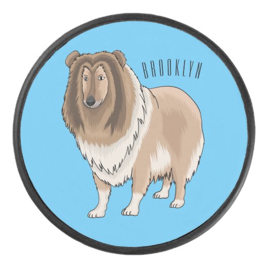 ラフなコリー犬の漫画イラストレーション アイスホッケーパック (正面)
