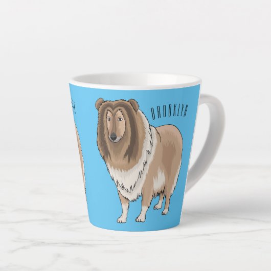 ラフなコリー犬の漫画イラストレーション カフェラテマグ (右アングル)