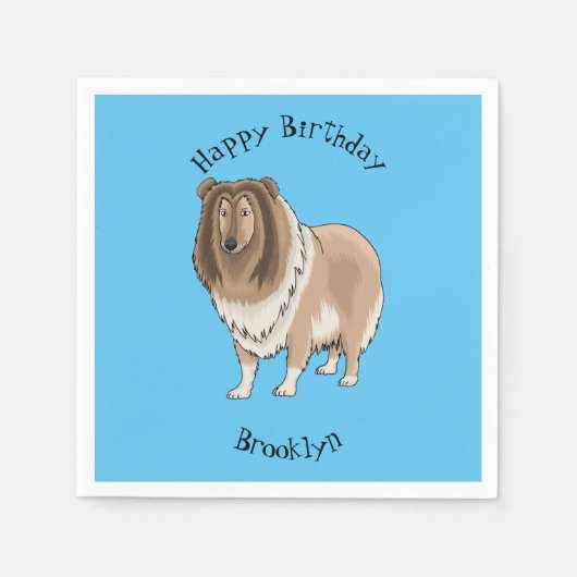 ラフなコリー犬の漫画イラストレーション スタンダードカクテルナプキン (正面)