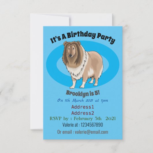 ラフなコリー犬の漫画イラストレーション 招待状 (正面)