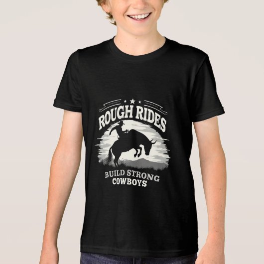 ラフな乗り物の強いカウボーイズ西を構築 トライブレンドTシャツ (正面)