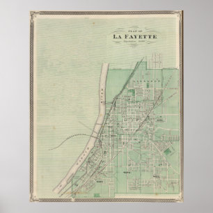 ラファイエットインディアナ(1876年)のヴィンテージの地図 ポスター