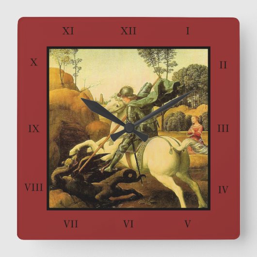 ラファエルの「聖ジョージとドラゴン」(1505年頃) スクエア壁時計 (正面)