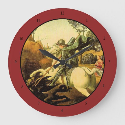 ラファエルの「聖ジョージとドラゴン」(1505年頃) ラージ壁時計 (正面)