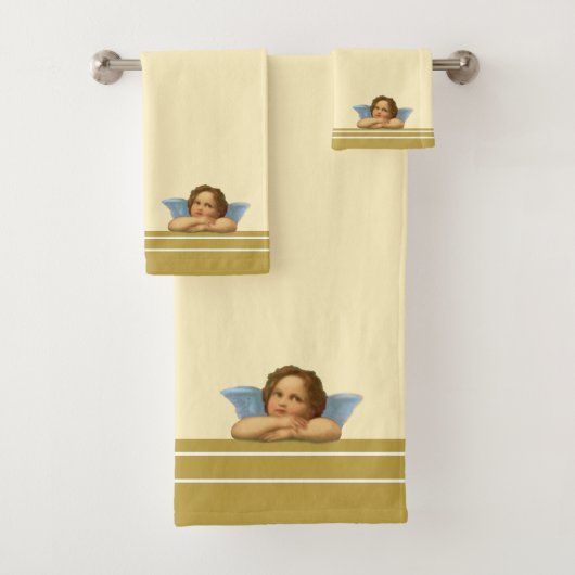 ラファエルスタイリッシュケルビオンアイボリー&ゴールデンストライプ バスタオルセット (インサイチュ)