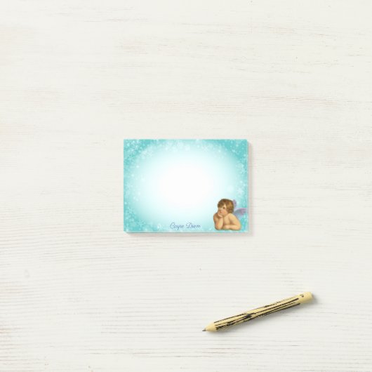 ラファエルスタイリッシュケルビオンライトブルーのグラデーション ポストイット (デスク上)