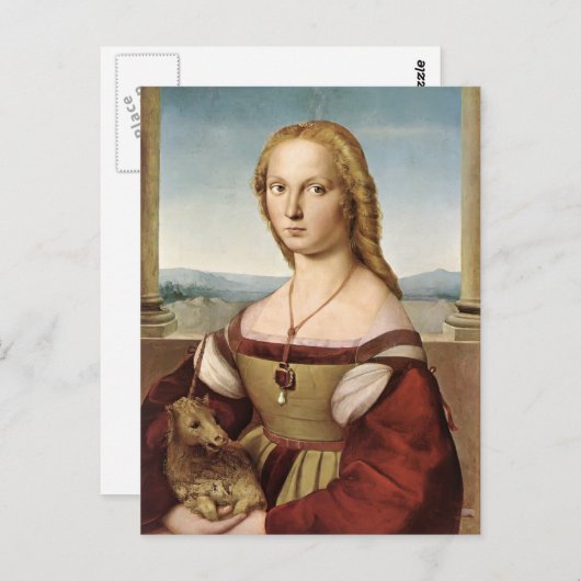 ラファエル – ユニコーンと女性のポートレート ポストカード (正面/裏面)