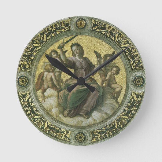 ラファエロによる天使とローマの女神ユースティティア ラウンド壁時計 (正面)