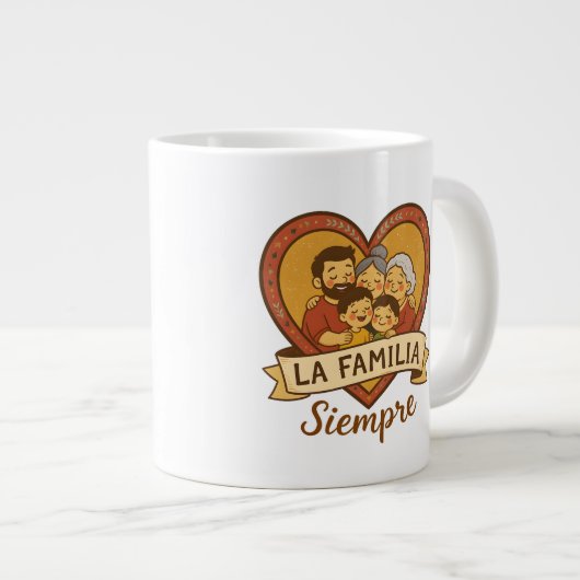 ラファミリアシエンプレヒスパニックファミリーハートデザイン ジャンボコーヒーマグカップ (正面右)