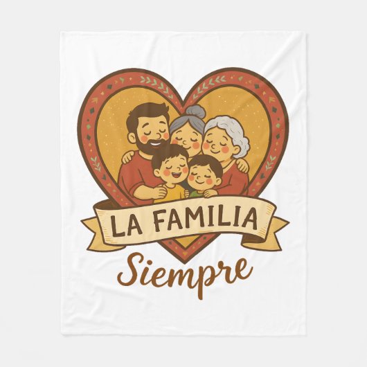 ラファミリアシエンプレヒスパニックファミリーハートデザイン フリースブランケット (正面)