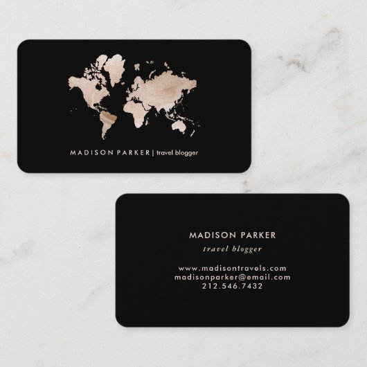 ラフェイクイト金ゴールドのワールドマップ(黒) 名刺 (正面/裏面)