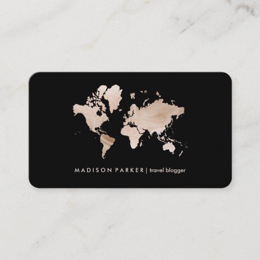 ラフェイクイト金ゴールドのワールドマップ(黒) 名刺 (正面)