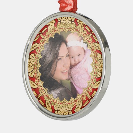 ラフエレガントィッシュ赤と金ゴールドの華美写カスタム真 メタルオーナメント (左)