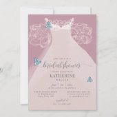 ラフエレガントドレスブルーバタフライブライダルシャワー 招待状 (正面)