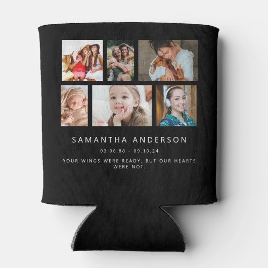 ラフカスタムィングメモリの黒いメモリ12フォトコラージュ 缶クーラー (裏面)