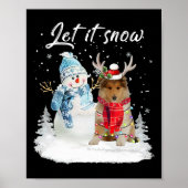 ラフコリサンタドッグクリスマス雪だるまクリスマスパハ ポスター (正面)