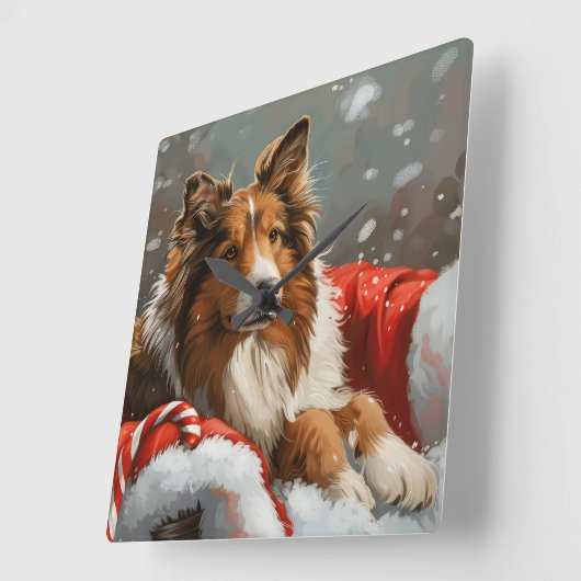 ラフコリドッグクリスマスフェスティバル スクエア壁時計 (傾斜)