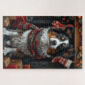 ラフコリーの犬とクリスマスプレゼントの暖炉 ジグソーパズル (横)