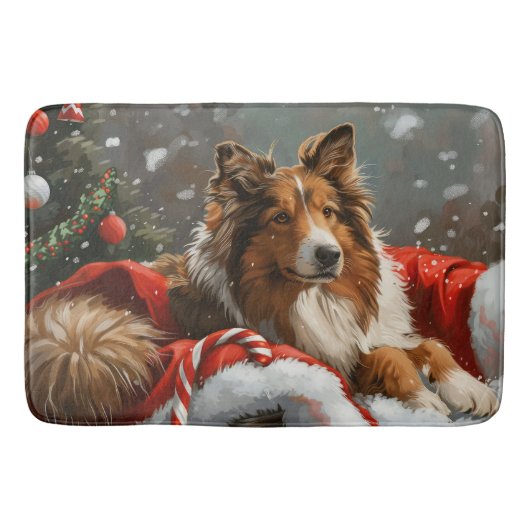 ラフコリー犬のクリスマスフェスティブ バスマット (正面)
