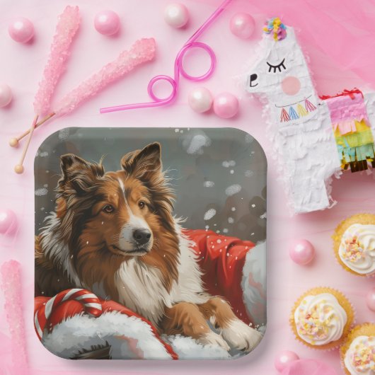 ラフコリー犬のクリスマス ペーパープレート (パーティー)