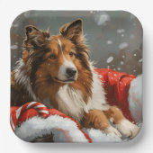 ラフコリー犬のクリスマス ペーパープレート (正面)