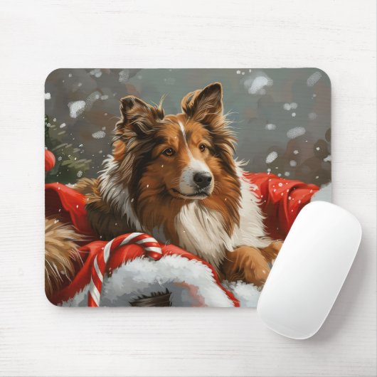 ラフコリー犬のクリスマス マウスパッド (マウス)