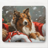 ラフコリー犬のクリスマス マウスパッド (正面)