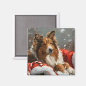 ラフコリー犬のクリスマス マグネット (正面/裏面)
