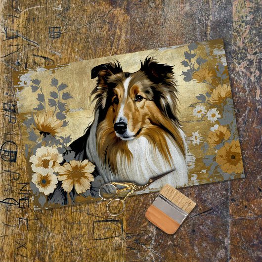 ラフコリー犬のデコパージュ 薄葉紙