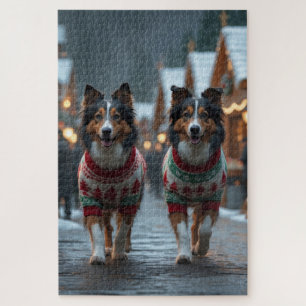 ラフコリー犬 クリスマス スノー ホリデー ジグソーパズル