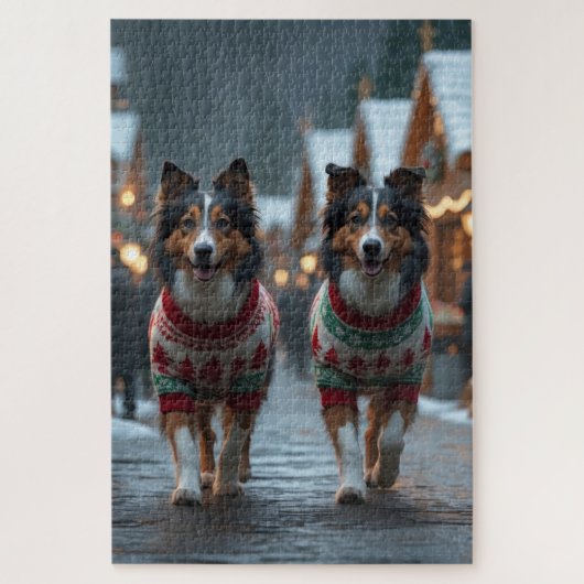 ラフコリー犬 クリスマス スノー ホリデー ジグソーパズル (縦)