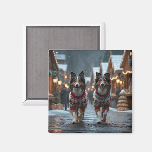 ラフコリー犬 クリスマス スノー ホリデー マグネット (正面/裏面)