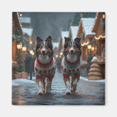 ラフコリー犬 クリスマス スノー ホリデー マグネット (正面)