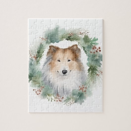 ラフコリー クリスマスリース クリスマスの愛犬 ジグソーパズル (縦)