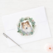 ラフコリー クリスマスリース クリスマスの愛犬 ラウンドシール (封筒)