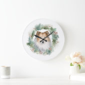 ラフコリー クリスマスリース クリスマスの愛犬 ラージ壁時計 (ホーム)