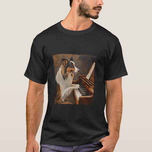 ラフコリー ピアノ 犬 Tシャツ (正面)