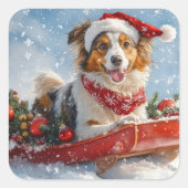 ラフコリー 犬 そりすべり雪降る クリスマス スクエアシール (正面)