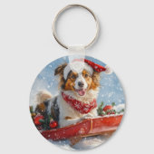 ラフコリー 犬 そりすべり 雪だるま クリスマス キーホルダー (裏面)
