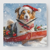ラフコリー 犬 そりば この雪を降らせて クリスマス スクエア壁時計 (正面)