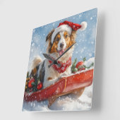 ラフコリー 犬 そりば この雪を降らせて クリスマス スクエア壁時計 (傾斜)