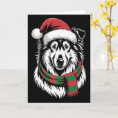 ラフコリー 犬 クリスマス サンタ 帽子 マフラー カード (黄色い花)