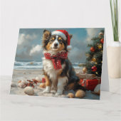 ラフコリー 犬 クリスマス ヴィンテージ ビーチ カード (正面)