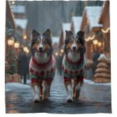 ラフコリー 犬 クリスマス 雪 冬の休日 シャワーカーテン (正面)