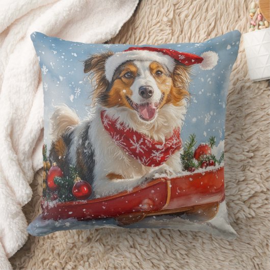 ラフコリー 犬 ソリ 雪だるま クリスマス クッション (ブランケット)